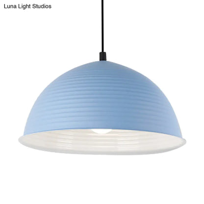 Nordic Style Suspension Lamp- Ridged Domed Pendant Light in Aluminum- 12"/16" W- 1 Light- Blue/Green/Yellow- Cafe Store Collection