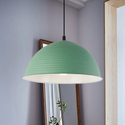 Nordic Style Suspension Lamp- Ridged Domed Pendant Light in Aluminum- 12"/16" W- 1 Light- Blue/Green/Yellow- Cafe Store Collection