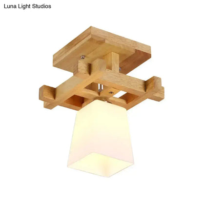 DecorBites™ DecorBites™ Nordic Style Trapezoidal Aisle Ceiling Lamp - Opal Glass 1-Light Semi Flush Mount with Warm/White Light and Wood Top