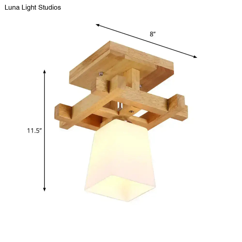 DecorBites™ DecorBites™ Nordic Style Trapezoidal Aisle Ceiling Lamp - Opal Glass 1-Light Semi Flush Mount with Warm/White Light and Wood Top