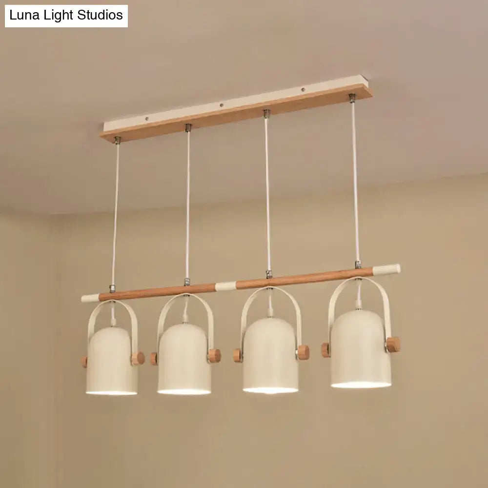 Modern white ceramic pendant lights with wooden accents featuring adjustable dome shade for island lighting by decorbites