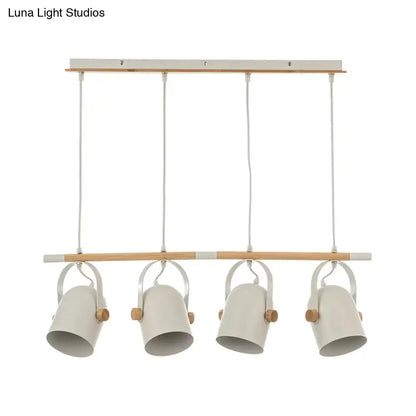 DecorBites Nordic style pendant light with four matte white shades, wooden knobs, and adjustable dome shade frame