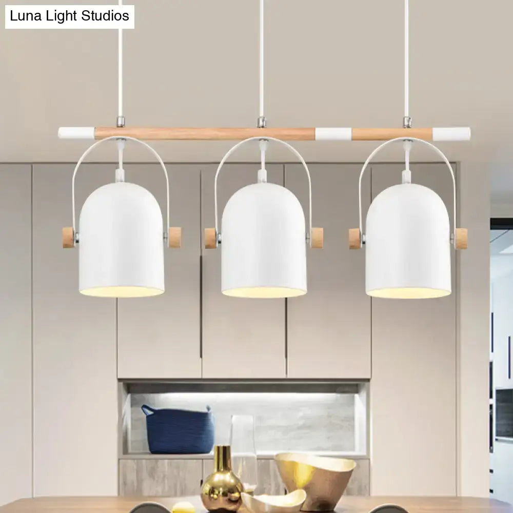Decorbites™ nordic style triple metal pendant light in white with wooden accents and adjustable dome shade for island lighting