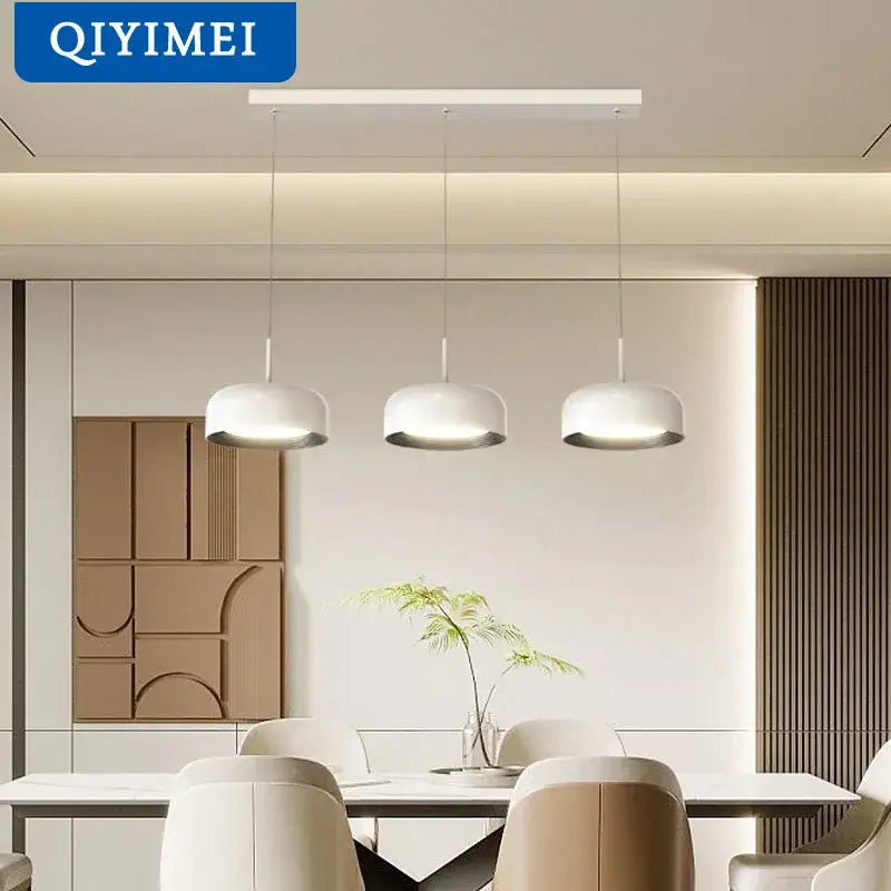 Modern white nordic style circular chandeliers with sleek minimalist design for dining room lighting by decorbites