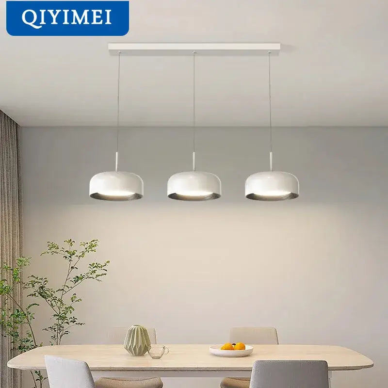 Modern white nordic style circular chandeliers with sleek metallic accents for dining room lighting by decorbites nordic style