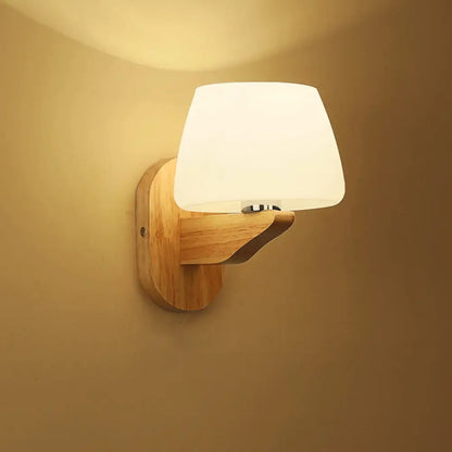 DecorBites™ DecorBites™ Nordic Style White Glass Bud Wall Sconce Lamp with Wooden Backplate - Modern Wall Lighting Fixture
