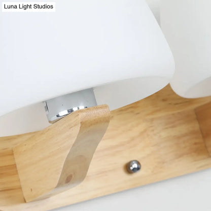 DecorBites™ DecorBites™ Nordic Style White Glass Bud Wall Sconce Lamp with Wooden Backplate - Modern Wall Lighting Fixture