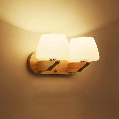 DecorBites™ DecorBites™ Nordic Style White Glass Bud Wall Sconce Lamp with Wooden Backplate - Modern Wall Lighting Fixture