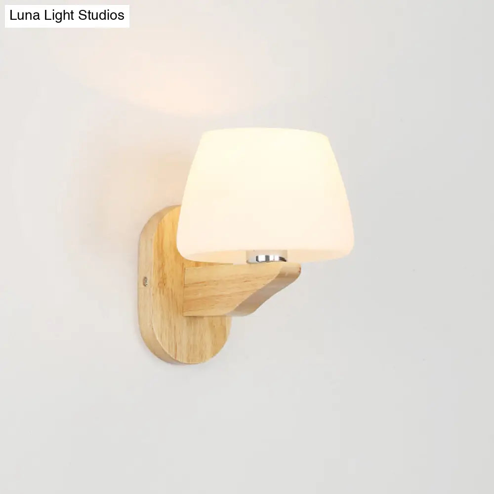 DecorBites™ DecorBites™ Nordic Style White Glass Bud Wall Sconce Lamp with Wooden Backplate - Modern Wall Lighting Fixture