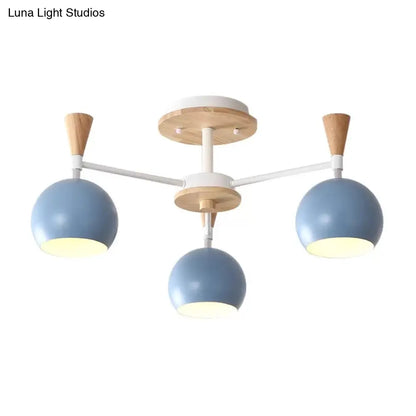 DecorBites™ DecorBites™ Nordic Style Wood and Metal Ceiling Light, 3-Light Semi Flush Mount with Orb Shade for Kids Bedroom