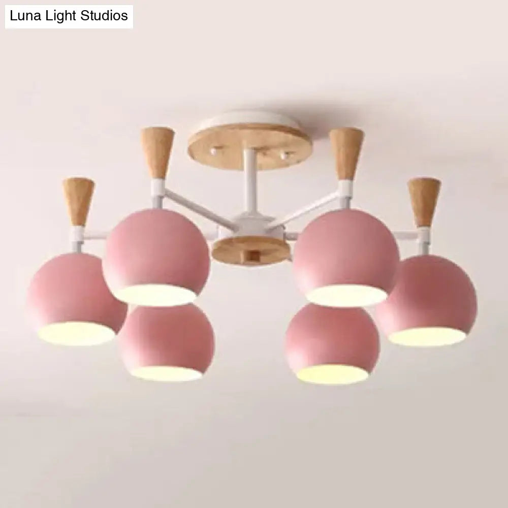 DecorBites™ DecorBites™ Nordic Style Wood and Metal Ceiling Light, 3-Light Semi Flush Mount with Orb Shade for Kids Bedroom