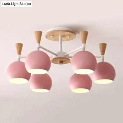 DecorBites™ DecorBites™ Nordic Style Wood and Metal Ceiling Light, 3-Light Semi Flush Mount with Orb Shade for Kids Bedroom