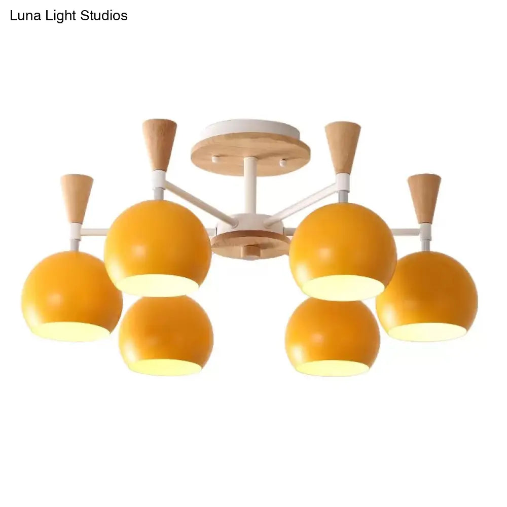 DecorBites™ DecorBites™ Nordic Style Wood and Metal Ceiling Light, 3-Light Semi Flush Mount with Orb Shade for Kids Bedroom