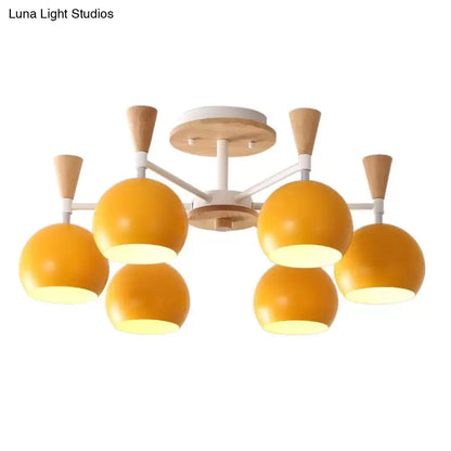 DecorBites™ DecorBites™ Nordic Style Wood and Metal Ceiling Light, 3-Light Semi Flush Mount with Orb Shade for Kids Bedroom