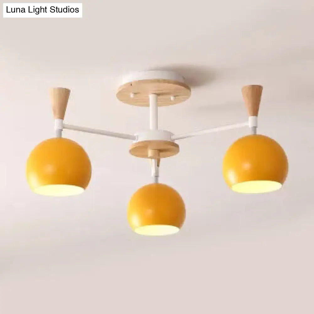 DecorBites™ DecorBites™ Nordic Style Wood and Metal Ceiling Light, 3-Light Semi Flush Mount with Orb Shade for Kids Bedroom