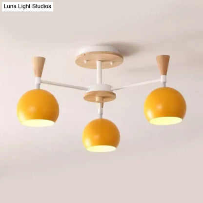 DecorBites™ DecorBites™ Nordic Style Wood and Metal Ceiling Light, 3-Light Semi Flush Mount with Orb Shade for Kids Bedroom