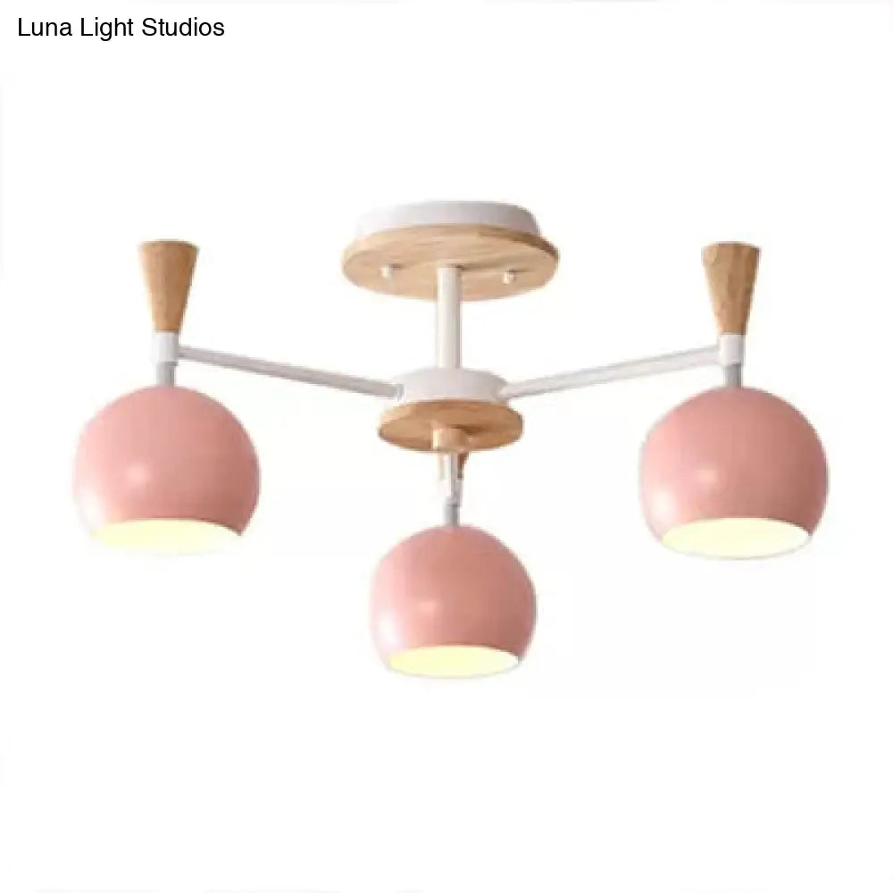 DecorBites™ DecorBites™ Nordic Style Wood and Metal Ceiling Light, 3-Light Semi Flush Mount with Orb Shade for Kids Bedroom
