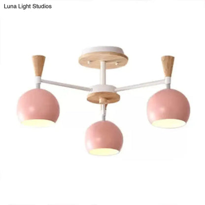 DecorBites™ DecorBites™ Nordic Style Wood and Metal Ceiling Light, 3-Light Semi Flush Mount with Orb Shade for Kids Bedroom