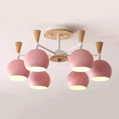 DecorBites™ DecorBites™ Nordic Style Wood and Metal Ceiling Light, 3-Light Semi Flush Mount with Orb Shade for Kids Bedroom