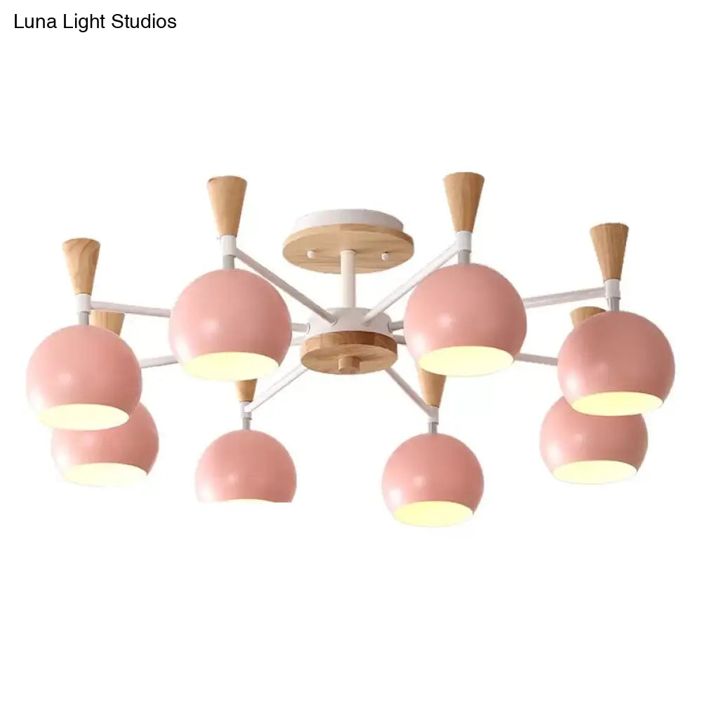 DecorBites™ DecorBites™ Nordic Style Wood and Metal Ceiling Light, 3-Light Semi Flush Mount with Orb Shade for Kids Bedroom