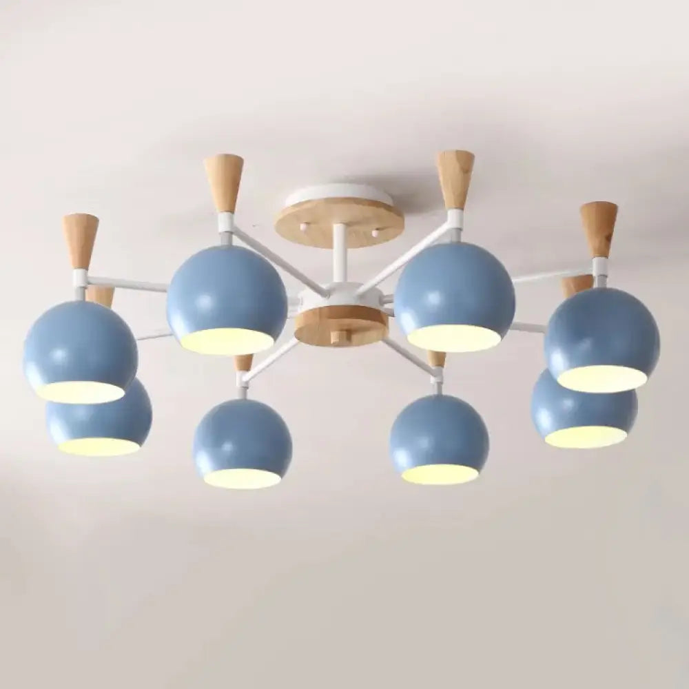 DecorBites™ DecorBites™ Nordic Style Wood and Metal Ceiling Light, 3-Light Semi Flush Mount with Orb Shade for Kids Bedroom