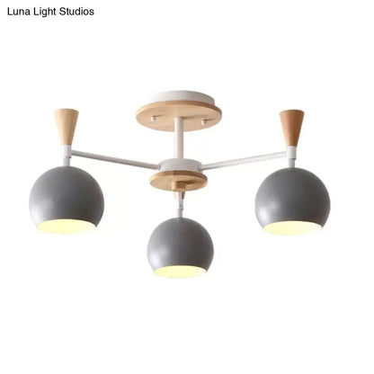 DecorBites™ DecorBites™ Nordic Style Wood and Metal Ceiling Light, 3-Light Semi Flush Mount with Orb Shade for Kids Bedroom