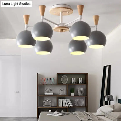 DecorBites™ DecorBites™ Nordic Style Wood and Metal Ceiling Light, 3-Light Semi Flush Mount with Orb Shade for Kids Bedroom