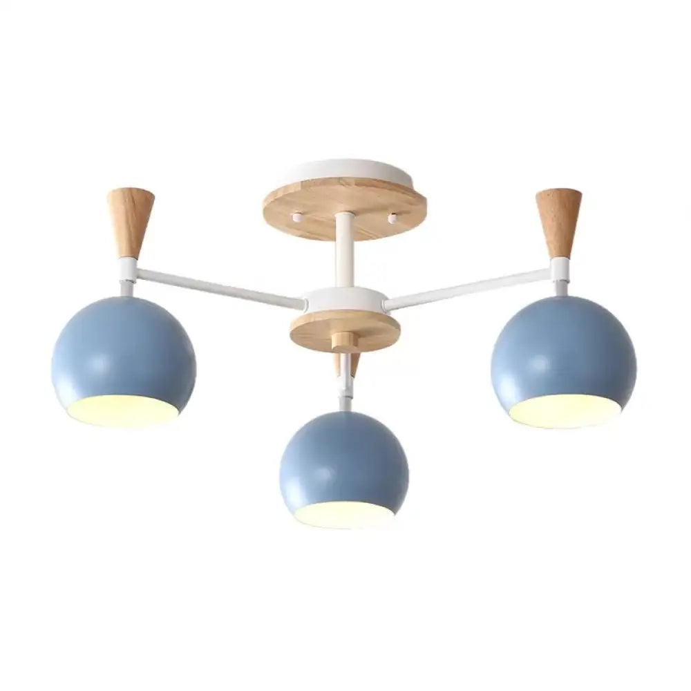 DecorBites™ DecorBites™ Nordic Style Wood and Metal Ceiling Light, 3-Light Semi Flush Mount with Orb Shade for Kids Bedroom