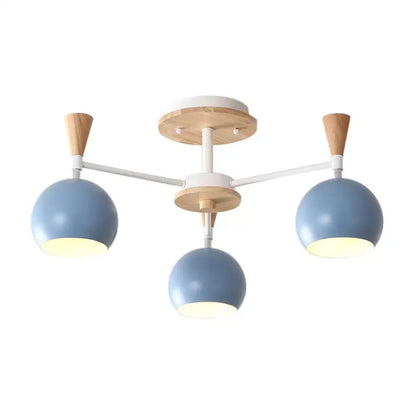 DecorBites™ DecorBites™ Nordic Style Wood and Metal Ceiling Light, 3-Light Semi Flush Mount with Orb Shade for Kids Bedroom