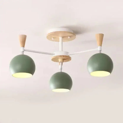 DecorBites™ DecorBites™ Nordic Style Wood and Metal Ceiling Light, 3-Light Semi Flush Mount with Orb Shade for Kids Bedroom