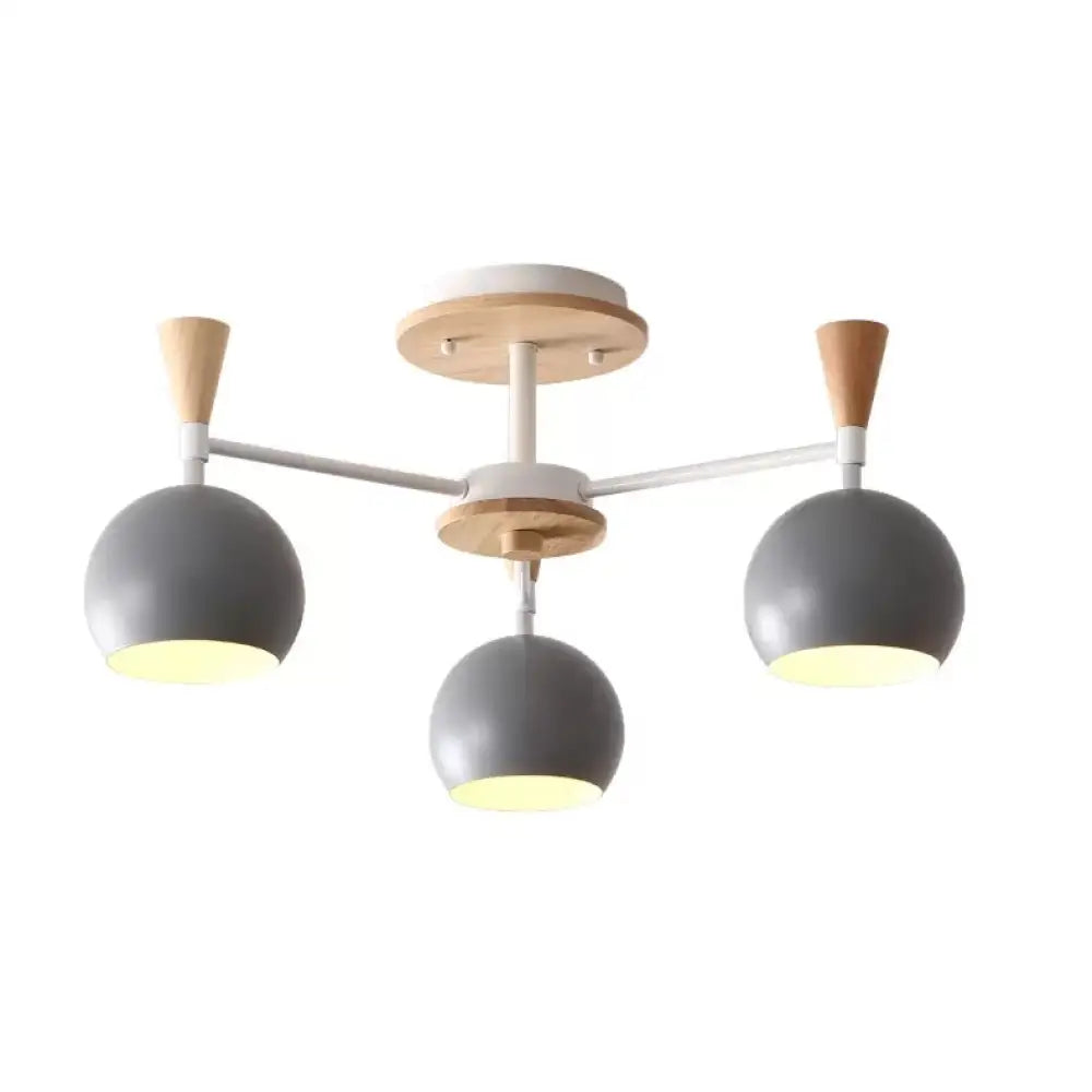 DecorBites™ DecorBites™ Nordic Style Wood and Metal Ceiling Light, 3-Light Semi Flush Mount with Orb Shade for Kids Bedroom