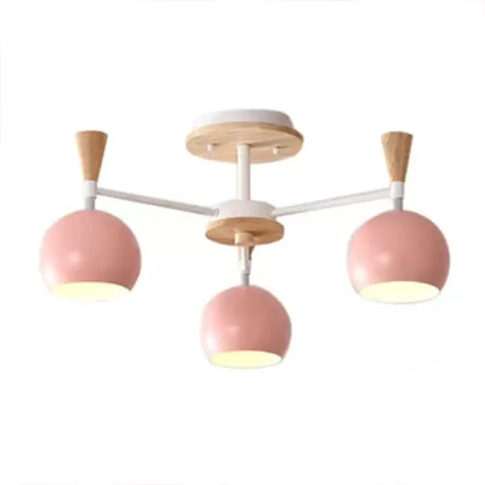 DecorBites™ DecorBites™ Nordic Style Wood and Metal Ceiling Light, 3-Light Semi Flush Mount with Orb Shade for Kids Bedroom