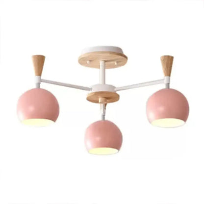 DecorBites™ DecorBites™ Nordic Style Wood and Metal Ceiling Light, 3-Light Semi Flush Mount with Orb Shade for Kids Bedroom