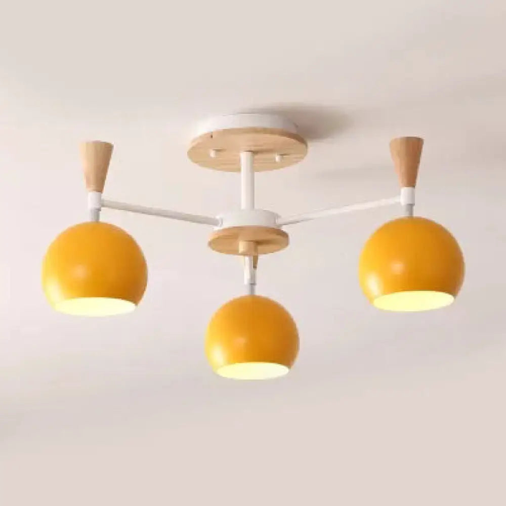 DecorBites™ DecorBites™ Nordic Style Wood and Metal Ceiling Light, 3-Light Semi Flush Mount with Orb Shade for Kids Bedroom