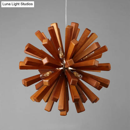 Lámpara de araña de madera estilo nórdico con forma de diente de león para iluminación de restaurantes