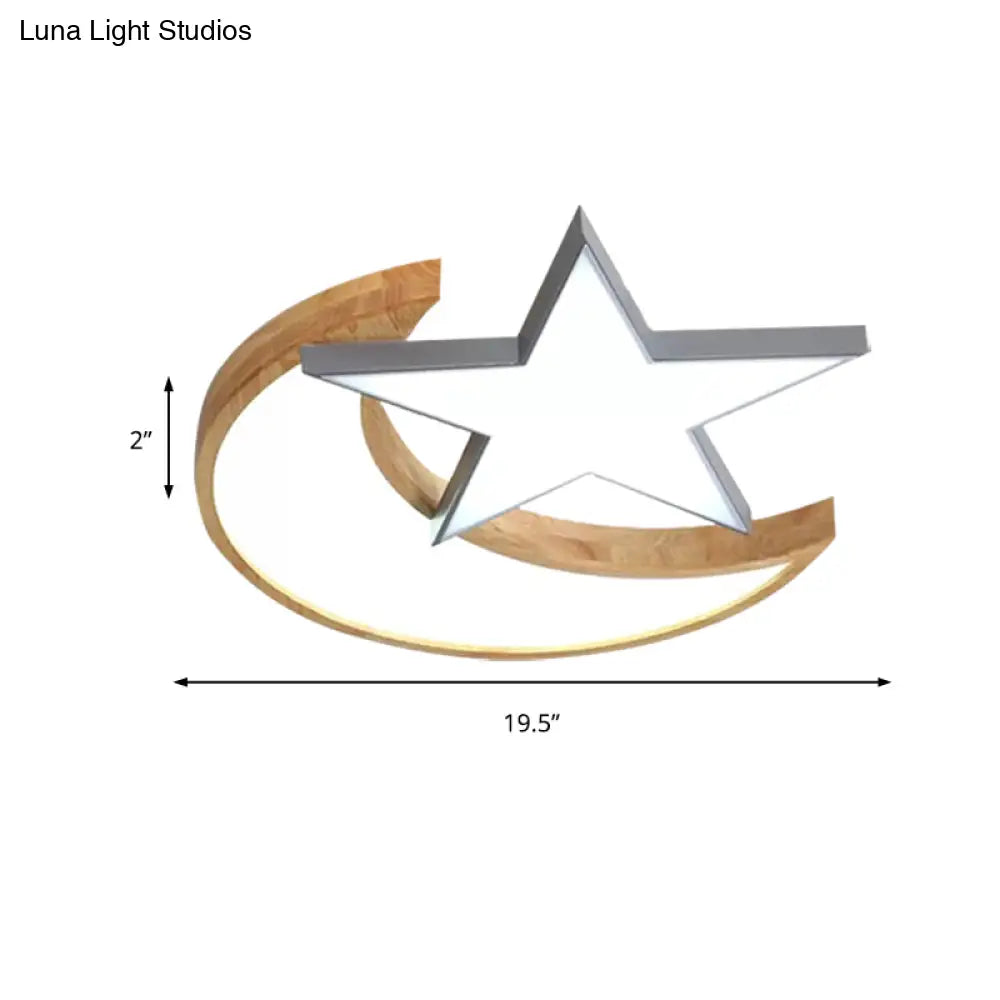 DecorBites™ DecorBites™ Nordic-Style Wood Star Moon Ceiling Mount Light for Nursing Room and Bedroom