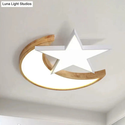 DecorBites™ DecorBites™ Nordic-Style Wood Star Moon Ceiling Mount Light for Nursing Room and Bedroom