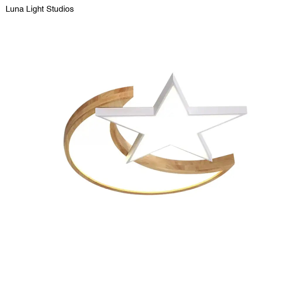 DecorBites™ DecorBites™ Nordic-Style Wood Star Moon Ceiling Mount Light for Nursing Room and Bedroom