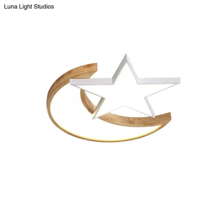 DecorBites™ DecorBites™ Nordic-Style Wood Star Moon Ceiling Mount Light for Nursing Room and Bedroom