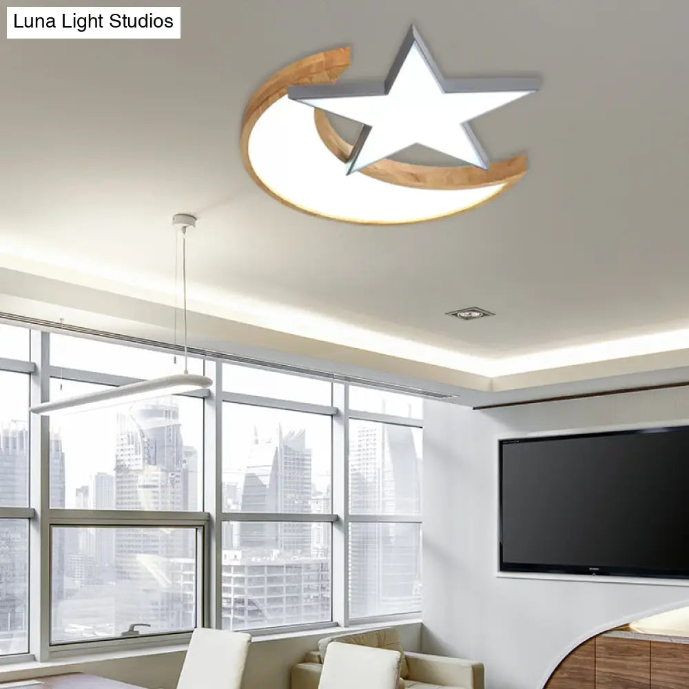 DecorBites™ DecorBites™ Nordic-Style Wood Star Moon Ceiling Mount Light for Nursing Room and Bedroom