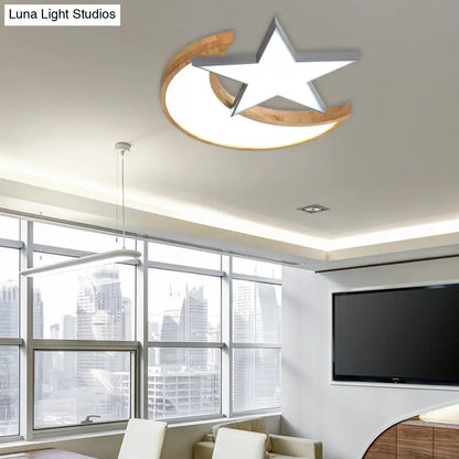 DecorBites™ DecorBites™ Nordic-Style Wood Star Moon Ceiling Mount Light for Nursing Room and Bedroom