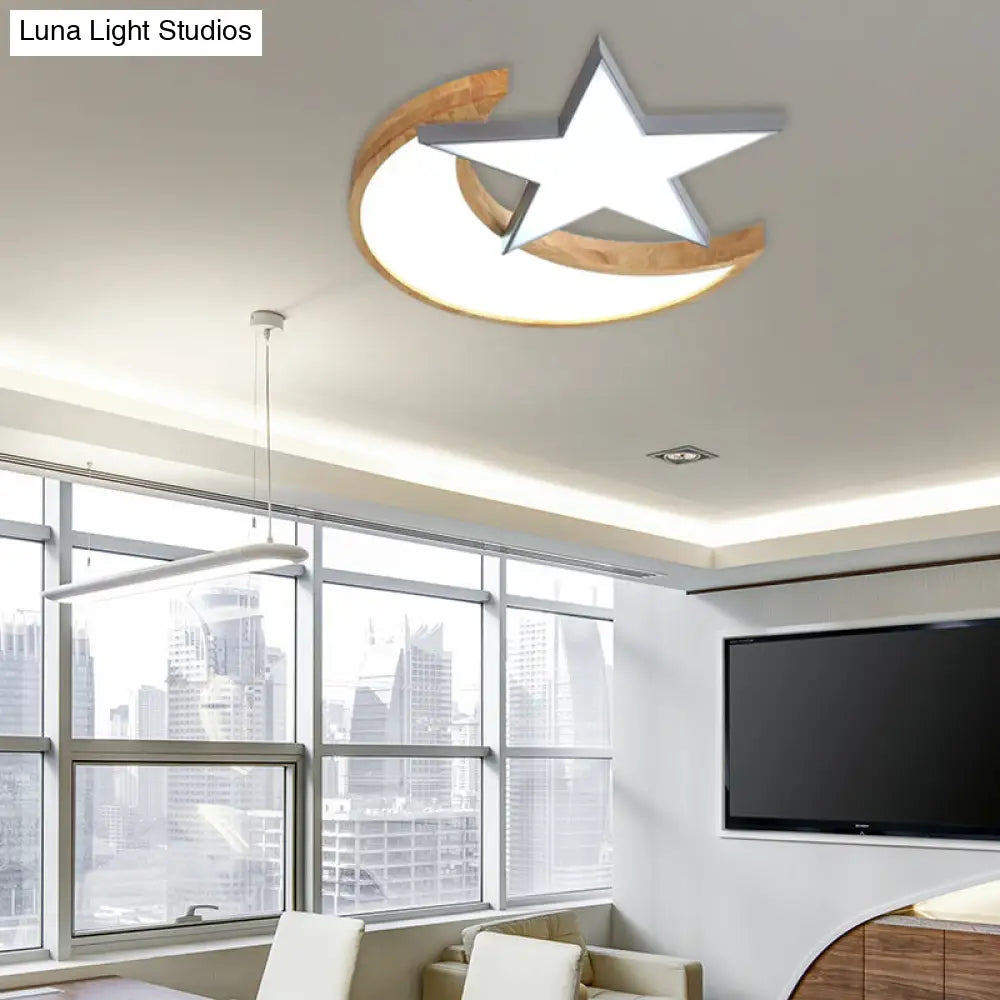 DecorBites™ DecorBites™ Nordic-Style Wood Star Moon Ceiling Mount Light for Nursing Room and Bedroom