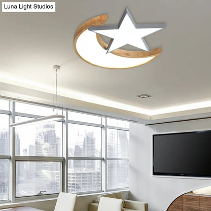 DecorBites™ DecorBites™ Nordic-Style Wood Star Moon Ceiling Mount Light for Nursing Room and Bedroom