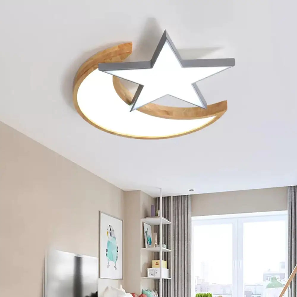 DecorBites™ DecorBites™ Nordic-Style Wood Star Moon Ceiling Mount Light for Nursing Room and Bedroom