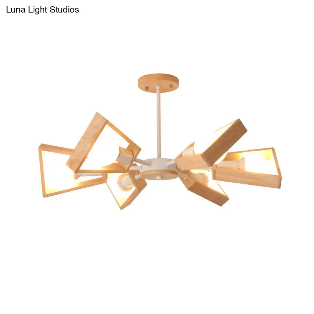 Lámpara de araña nórdica de madera en forma de abanico para iluminación de comedor