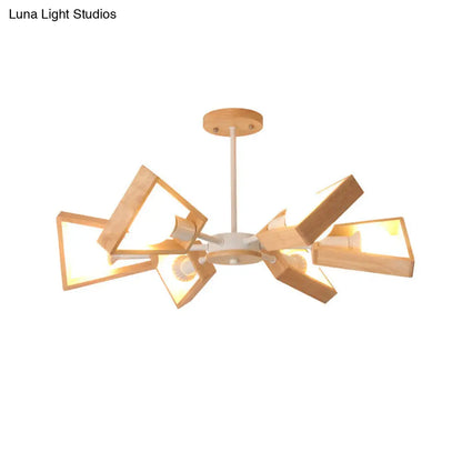 Lámpara de araña nórdica de madera en forma de abanico para iluminación de comedor