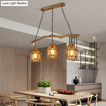 DecorBites™ Nordic Style Wooden House Pendant Light with 3 Heads - Ideal for Dining Room
