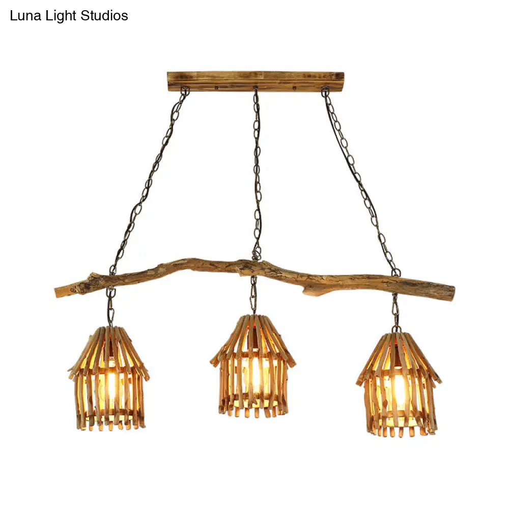 DecorBites™ Nordic Style Wooden House Pendant Light with 3 Heads - Ideal for Dining Room