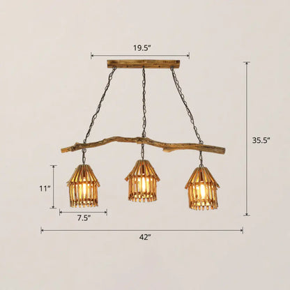 DecorBites™ Nordic Style Wooden House Pendant Light with 3 Heads - Ideal for Dining Room