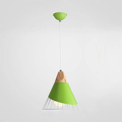 Nordic Stylish Conical Pendant Light in Blue/Green/Yellow - Metal Finish, 1-Light, Bedroom Stairway Hanging Lamp